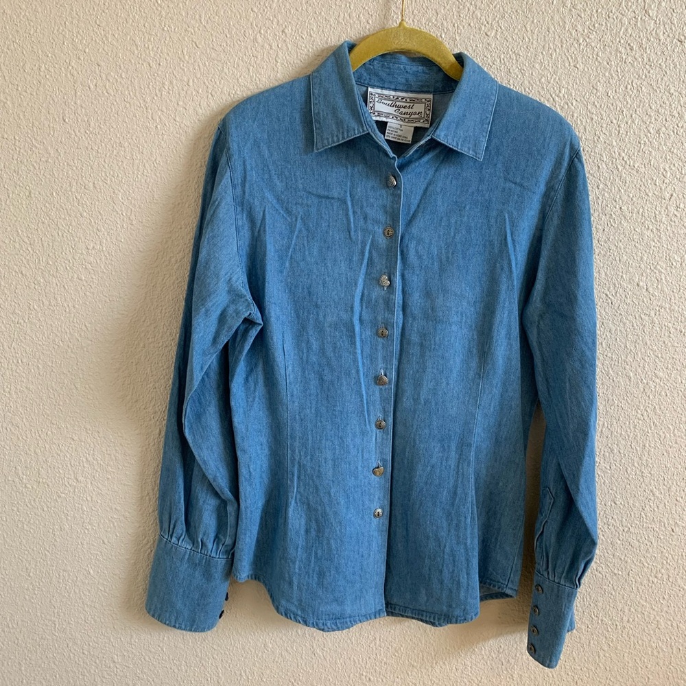 90s Vintage Southwest Canyon Denim heart Button Down Long Sleeve Shirt 🌴